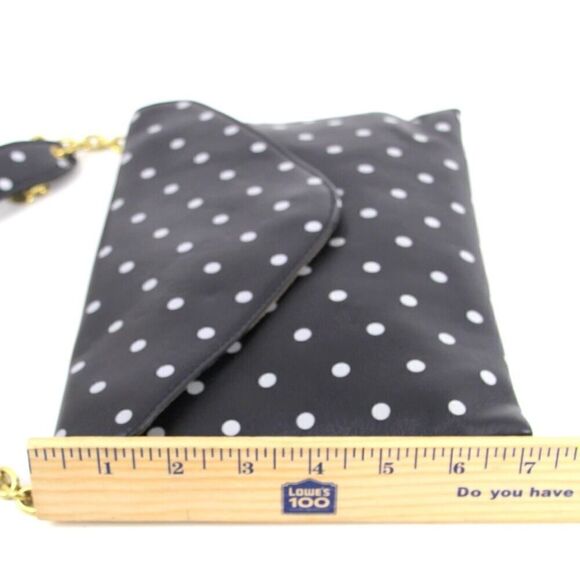 J.CREW BLACK GENUINE LEATHER POLKA DOT CHAIN ENVELOP SHOULDER BAG HANDBAG PURSE - Picture 12 of 13